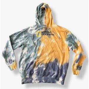 National Geographic Mens Tie-dye Pullover Hoodie L Bahamas Beach Travel